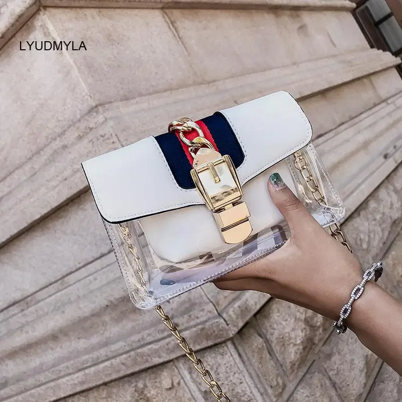 

2019 Women Transparent Crossbody Bag Jelly Clear Summer Mini Chain Beach Bag Fashion Brand Design PVC Luxury Shoulder Handbags