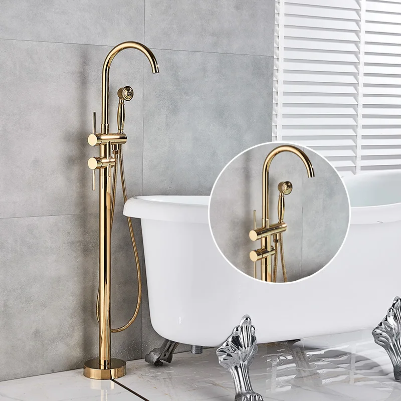 Роскошный Золотой напольный кран для ванны раковины с одной ручкой для душа и ванной набор отдельно стоящая Ванна Смеситель кран с Handshower - Цвет: Gold D