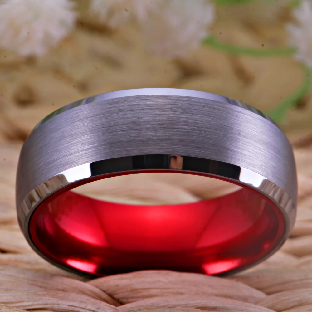 Классические мужские свадебные и обручальные ювелирные изделия кольцо с красным покрытием для женщин 8 мм вольфрамовое кольцо матовые готовые Свадебные кольца на годовщину