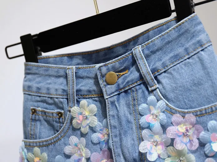 Borla e Alta Denim Pantalones Azul De Mujeres C d Verano Cortos a f Nuevas Estudiantes Manera Flor Del La 2018 Cintura Shorts b Ff8qAxA
