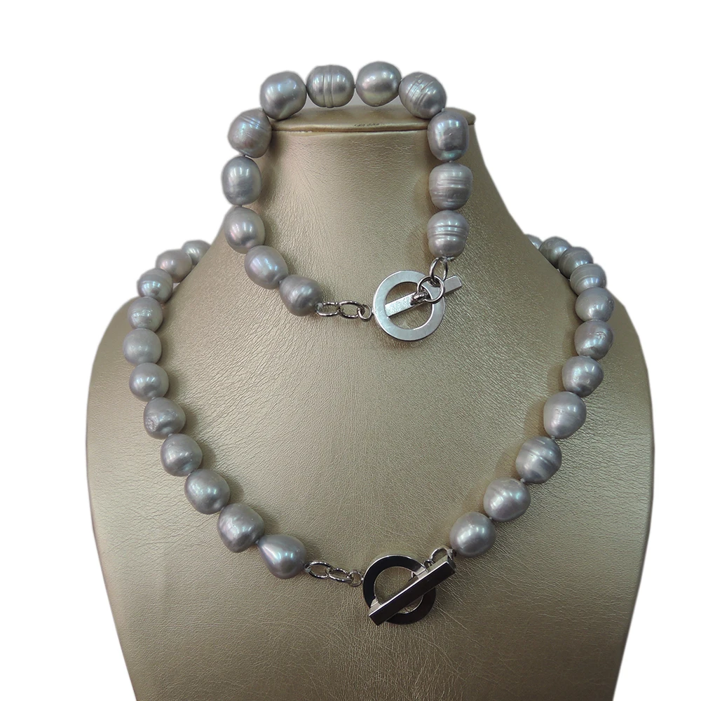 100 NATURE FRESHWATER PEARL SET NECKLACE AND BRACELET BIG RICE SHAPE