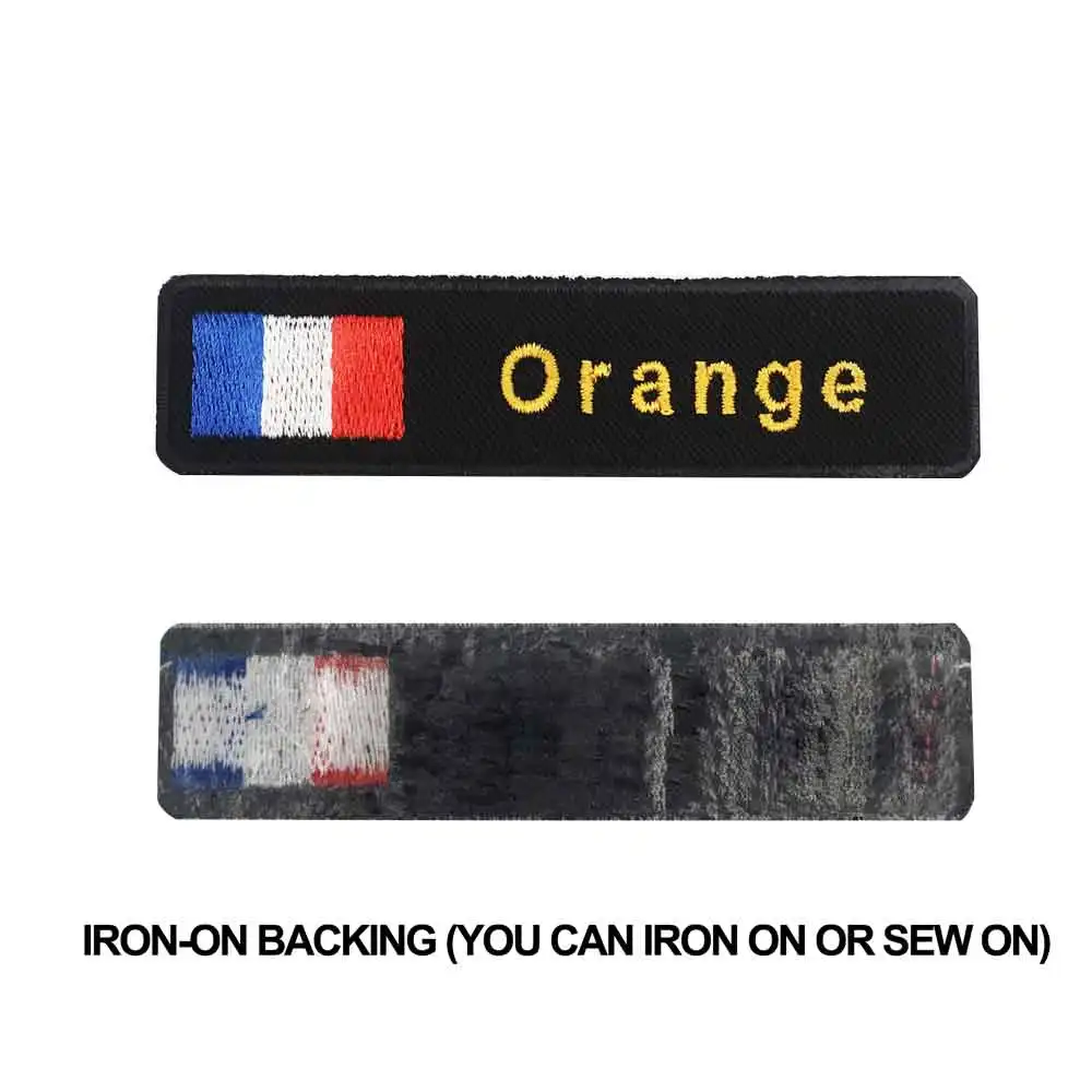 Пользовательские Флаг Франции имя патчи персонализированные железные на крючок подложки - Цвет: orange iron on
