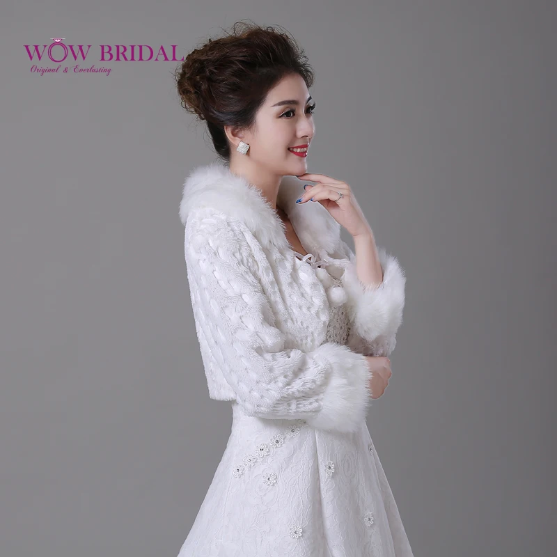 Wowbridal элегантный белый свадьбы обертывание подчинение искусственного меха отложным воротником многоуровневое манжеты шаль свадебные аксессуары пальто