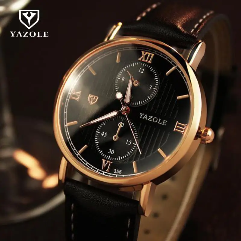 

Fashion Original YAZOLE England Style Leather Backlight Quartz Dress Wristwatches Wrist Watch Clock for Men Male No.355