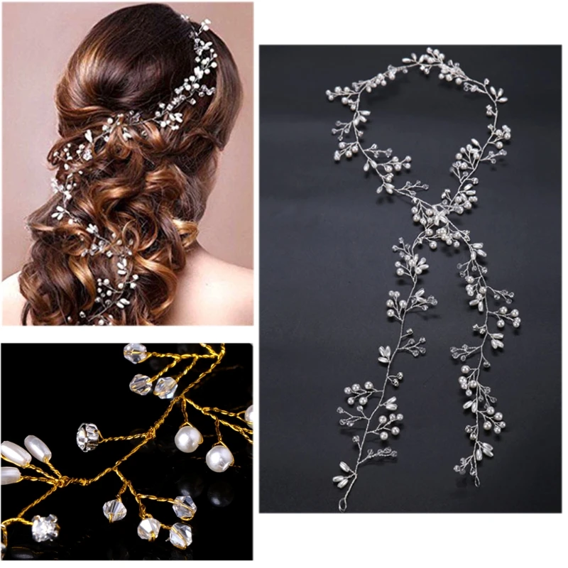 2020 Luxury Wedding Bridal Rhinestone Faux Pearl Headband Tiara Hair Chain Headpiece | Украшения и аксессуары