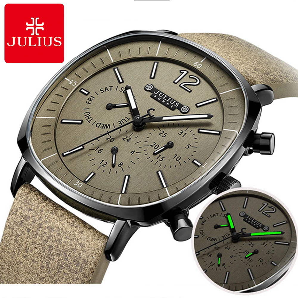 Men Genuine Leather Swiss Quartz Watch Men's Calendar Luminous Hands...