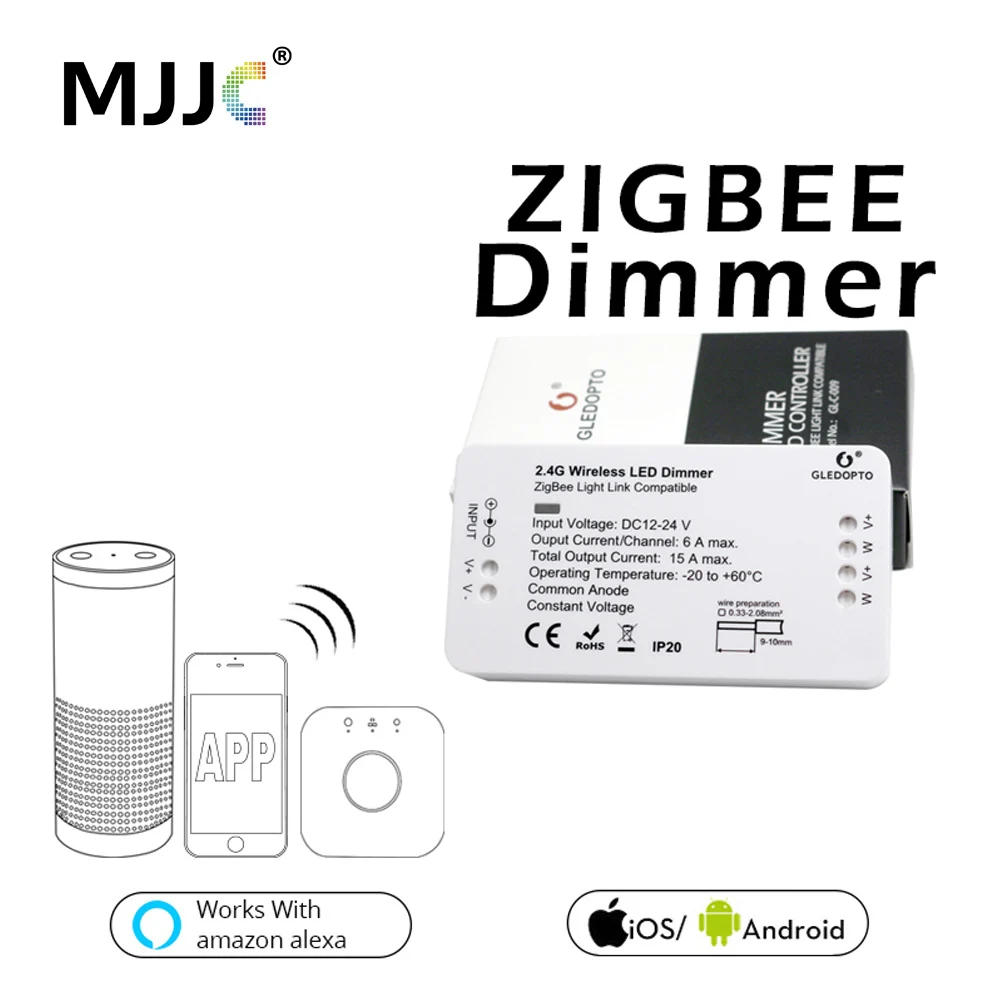 Zigbee LED Dimmer DC 12V 24V 360W Smart APP Control Light Strip Voltage Regulator Light Dimmer For LED Strip Power Controller