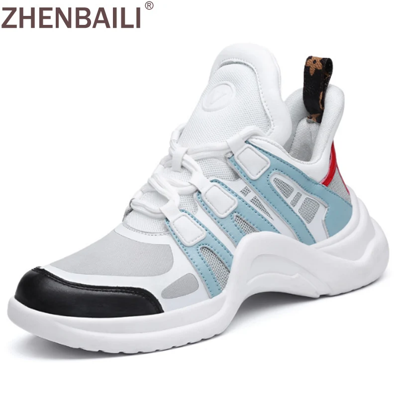 

ZHENBAILI Spring Autumn Mesh Patchwork Platform Increase Height Women Sneakers 2019 Breathable Soft Lace Up Flat Walking Shoes