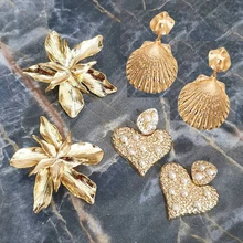 Girlgo Za винтажный металлический цветок висячие серьги для женщин золотого цвета сердце массивные серьги для женщин Boho Brincos Свадебные ювелирные изделия