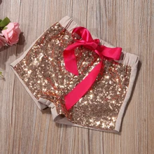 Модные вечерние шорты с бантом для маленьких девочек; короткие летние шорты с блестками; детская От 1 до 5 лет из хлопка