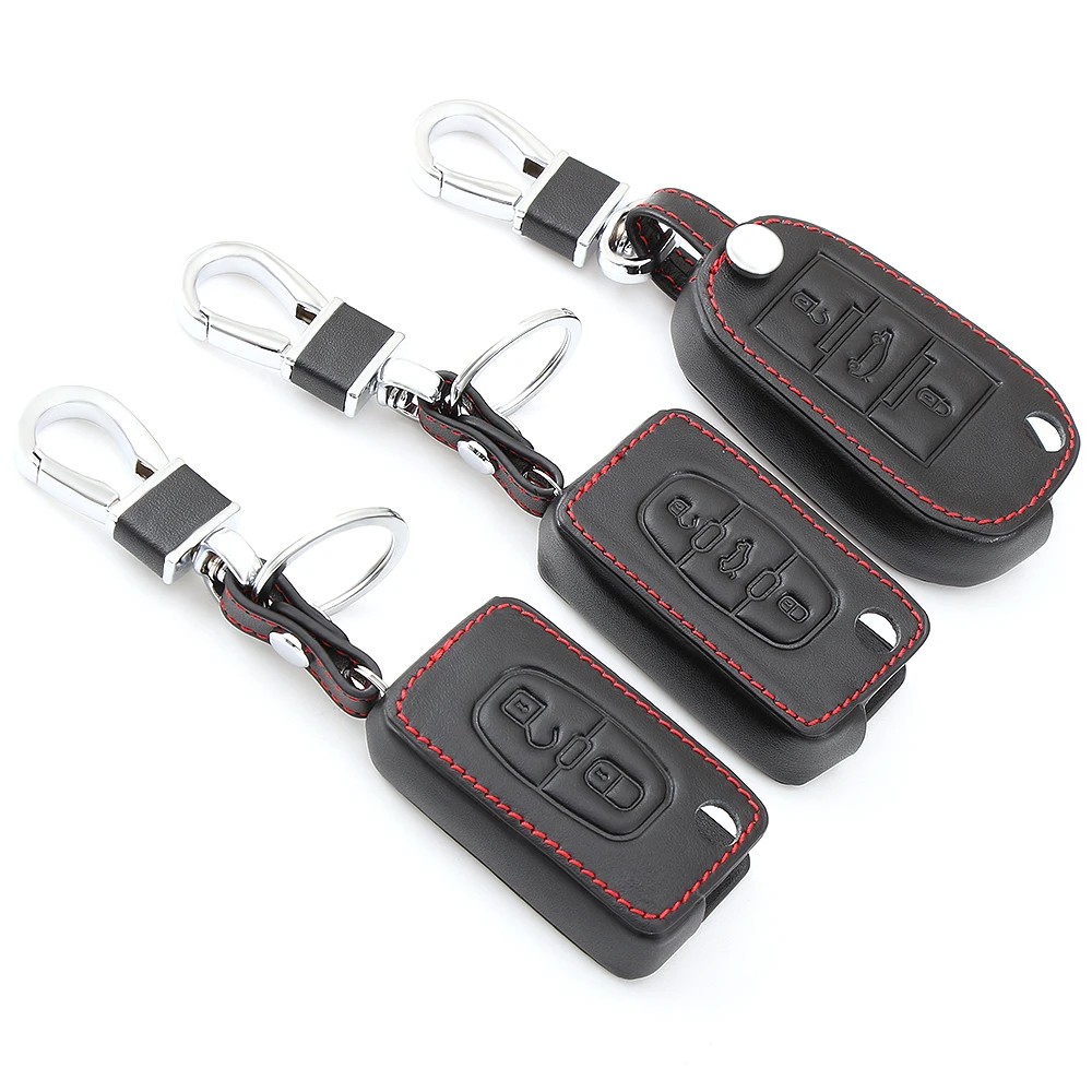 Черный кожаный чехол для ключей с откидной крышкой PEUGEOT RCZ 207 307 308 407 408 508 2008 3008 Citroen