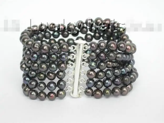

Free Shipping >> new hot Genuine 6row round black freshwater pearls Bracelet