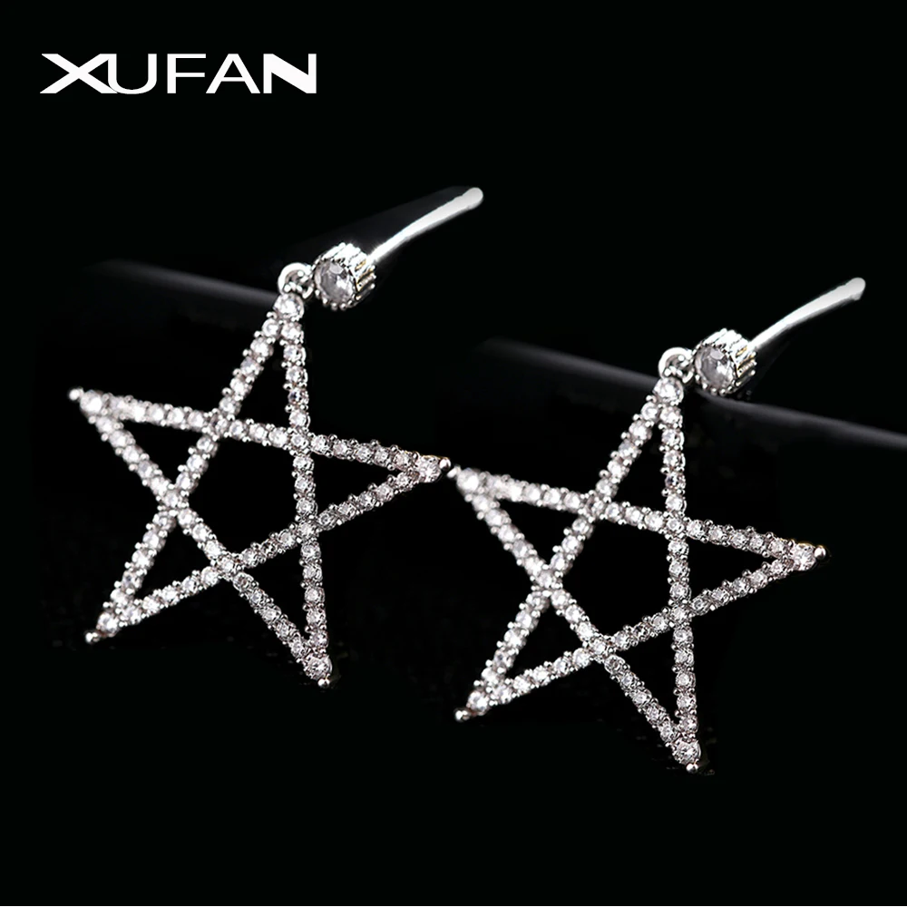 

Jewelry Fashion Earrings brincos Five-Pointed Star Pendientes Cubic zirconia Earrings For Women Party Free Shipping XUF106