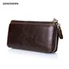 GENODERN New Long Purses for Men Genuine Leather Men Wallets with Multi Card Holders Brown Cowhide Function Men's Clutch Wallets ► Photo 1/6