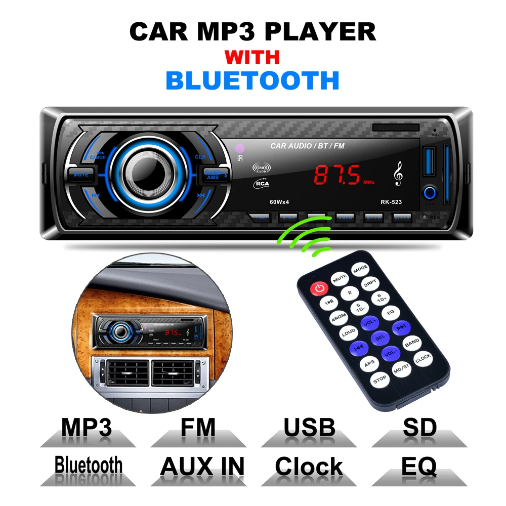 Автомобильный FM-радио MP3-плеер Bluetooth USB SD AUX с пультом дистанционного управления 12