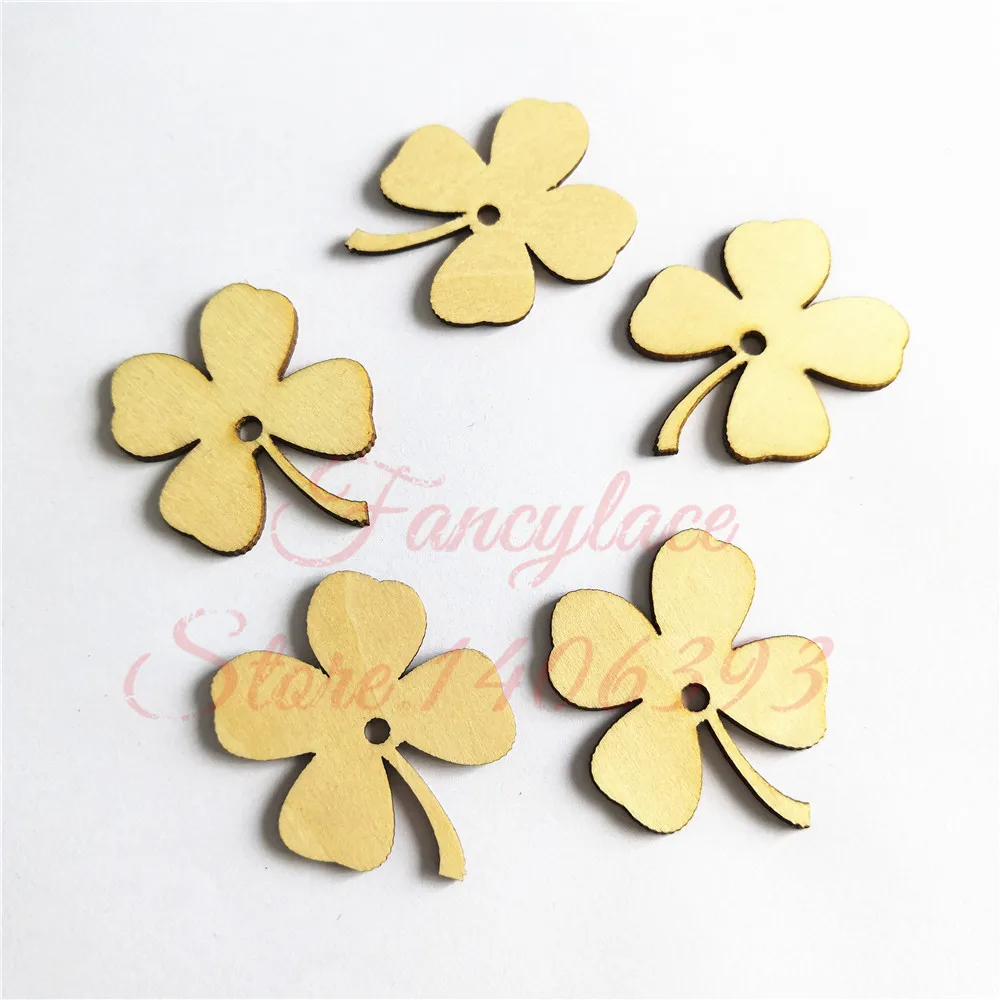 

100Pcs Wood Wooden Four Leaves tags Wedding Card Wish Tree Gift Tags with Jute String 40mm Wedding FavorParty Decoration