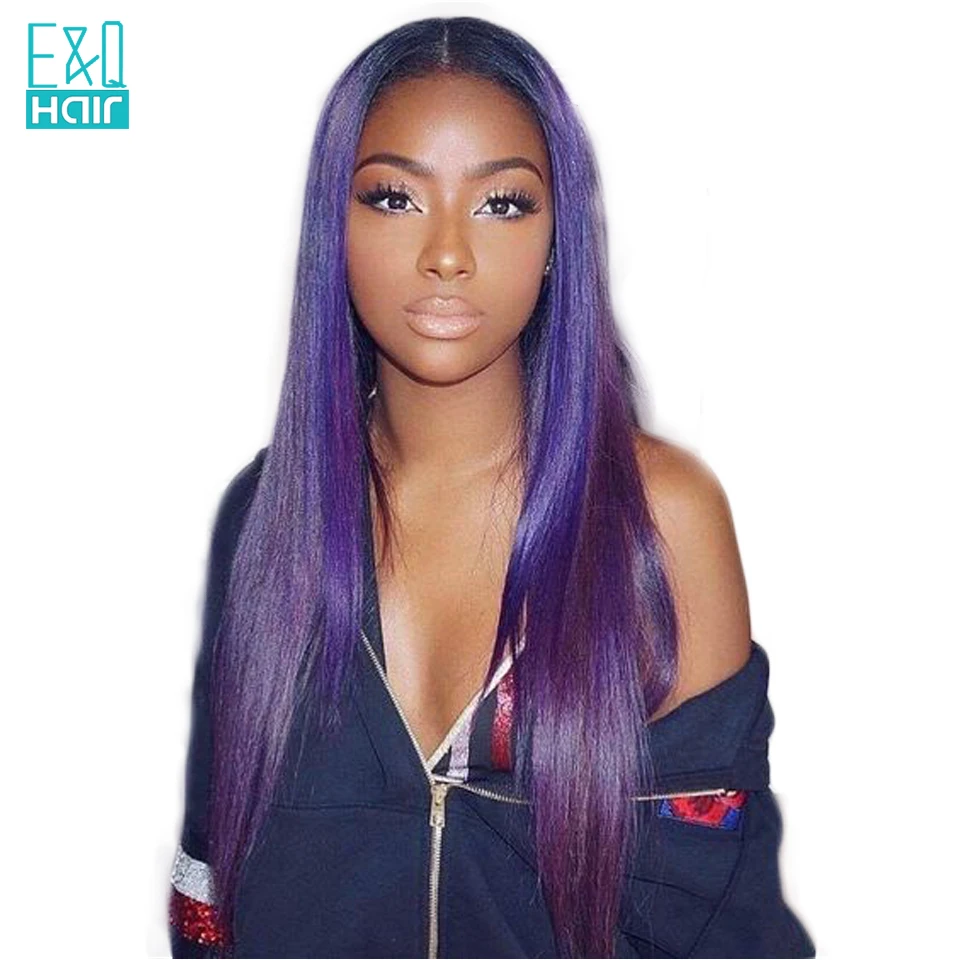 Purple Human Hair Wigs With Baby Hair For Woman Brazilian Remy Hair
