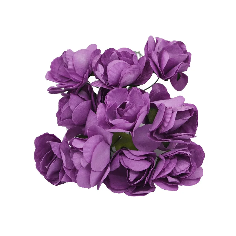 72 шт., 3 см, разноцветные искусственные бумажные цветы, розы, используются для декоративного подарка, свадебные, домашние, вечерние, DIY принадлежности - Цвет: Purple