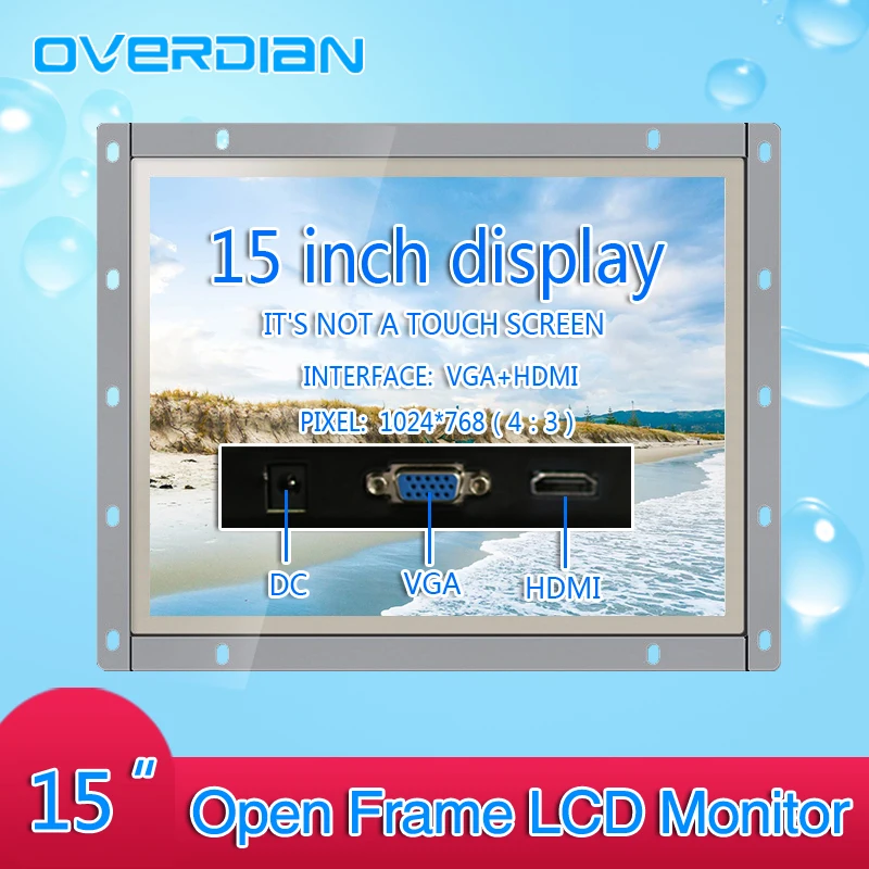 

15Inch Industrial Control Lcd Monitor VGA/HDMI Interface White Open Frame Non-Touch Screen Metal Shell 1024*768
