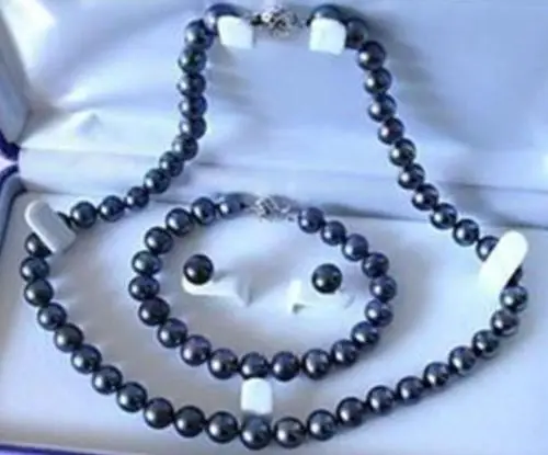 

FREE SHIPPING HOT sell new Style >>>>>7-8mm AA+ Black Akoya Cultured Pearl Necklace Bracelet Earring Set