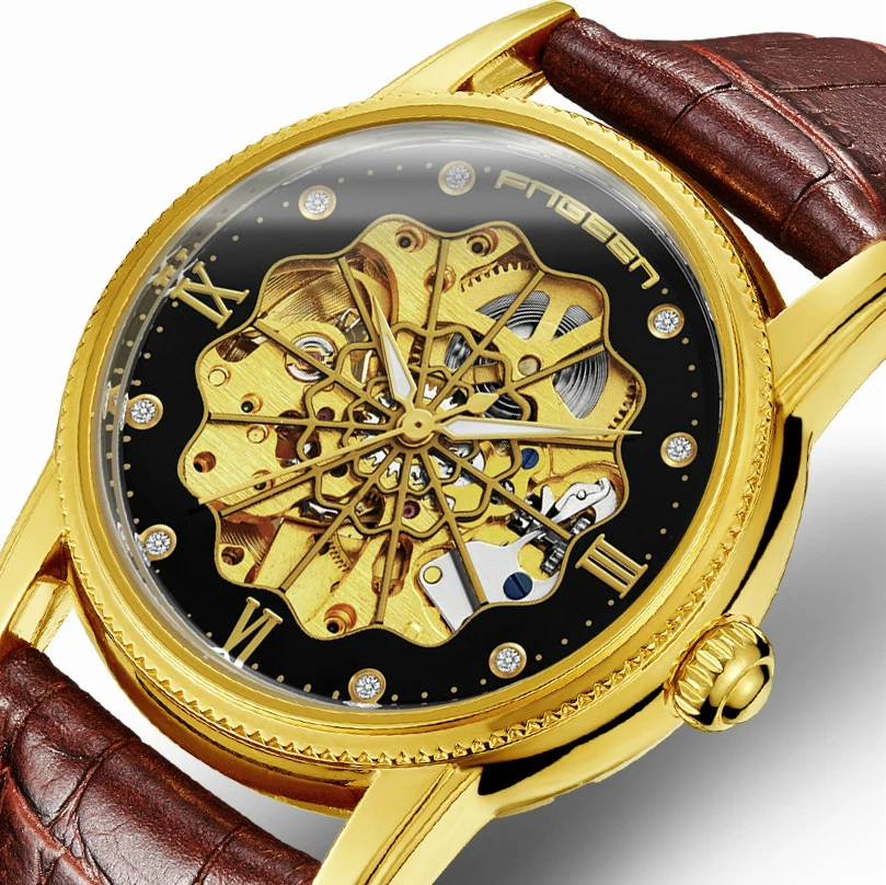

Free Shipping Swimming Waterproof Automatic Mechanical Watch for Business Men's Watches Leather Diamond Watch Reloj Hombre Clock