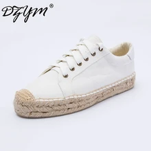 DZYM сезон: весна-лето телесный Белый Классические парусиновые эспадрильи для женщин на плоской платформе льняное полотно повседневная обувь высо