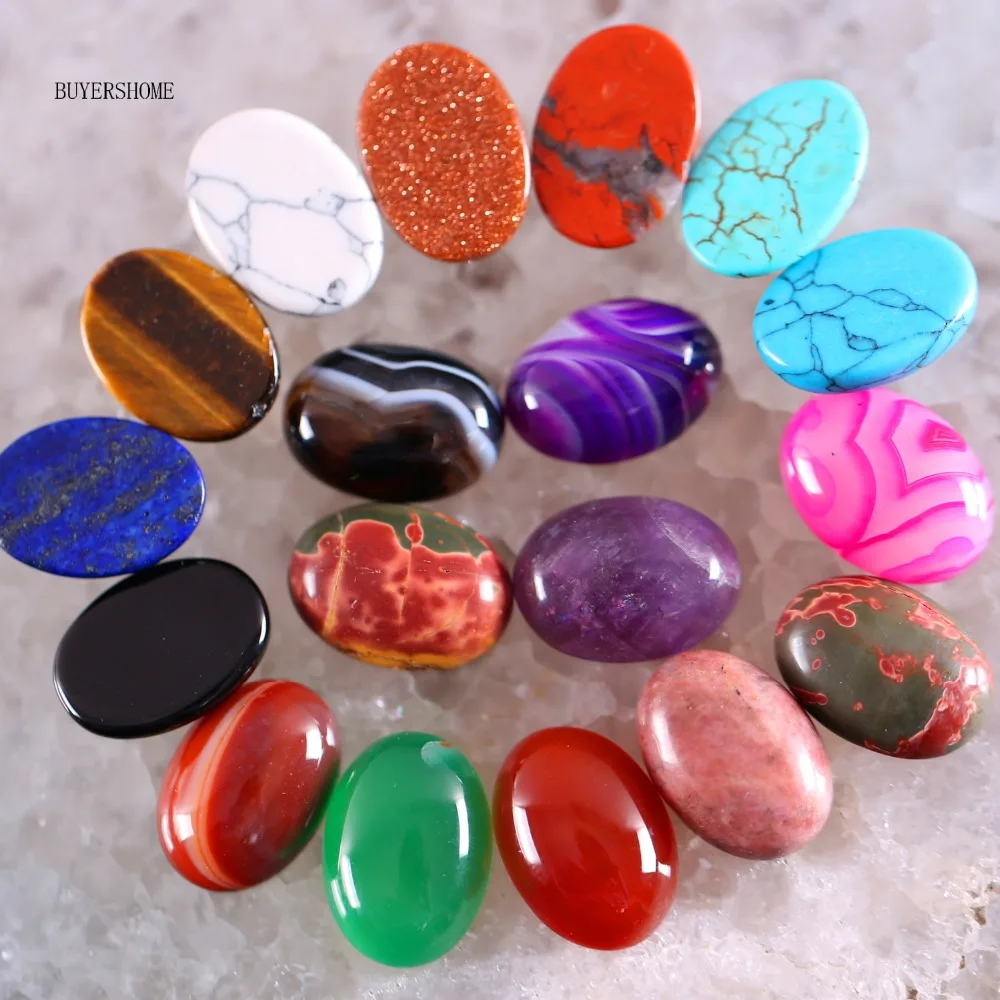 

For Jewelry Making Necklace Pendant Bracelet Earrings 18x13MM Oval Natural Stone Bead Multi Color CAB Cabochon 10Pcs K1599