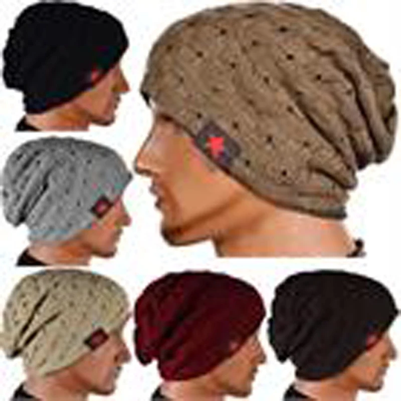 Men Knitted Beanie Winter Warm Ski Hat Red Star Double Side Slouch Wooly Cap HATLZ0002