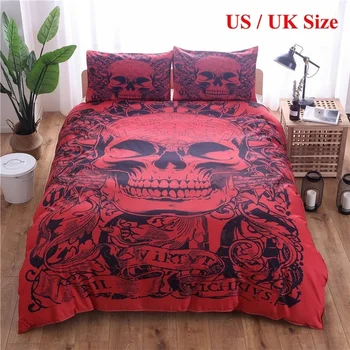 

3D Print Red Skull Bedding Set Home Decor Bedline Bedspread Duvet Cover Set Luxury House Skeleton Bedding Decor 3pcs Bed