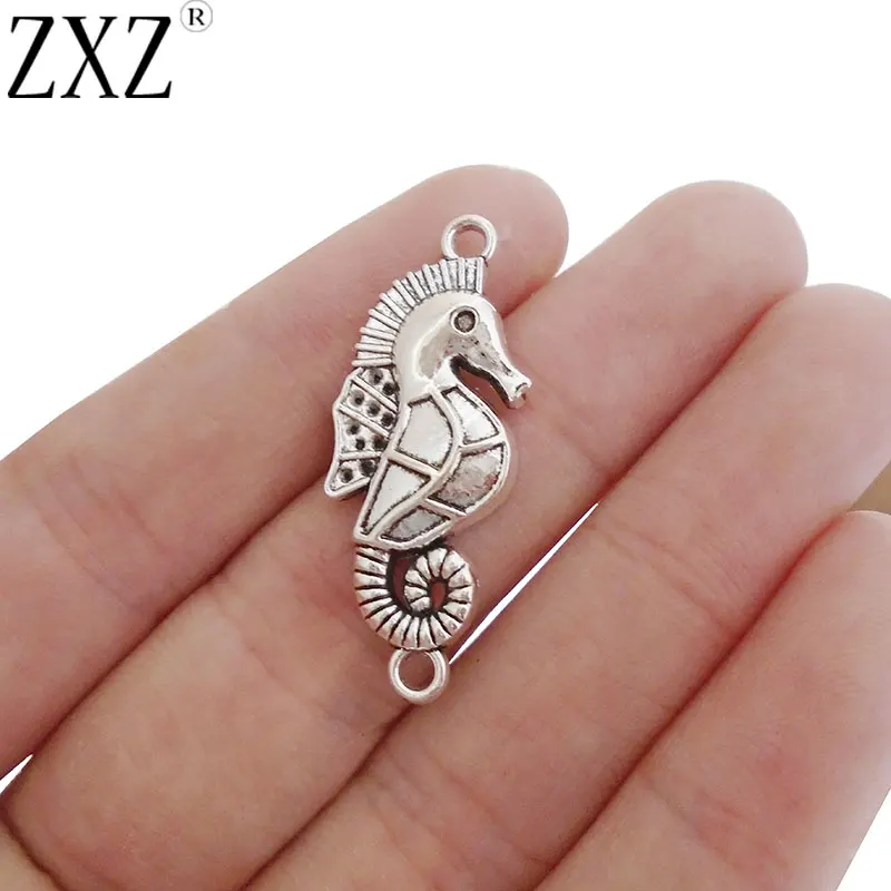 

ZXZ 15pcs Antique Silver Tone Seahorse Hippocampus Charms Pendants Connectors for Bracelet Jewelry Making Findings