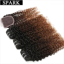 Spark – tissage en lot brésilien Remy naturel crépu bouclé ombré, avec Closure, 3/4 mèches, Extension de cheveux humains, Ratio moyen