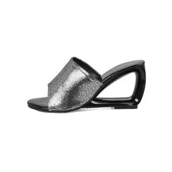 

Maguidern Brand 2018 summer fashion, unique hollowed high heels, blue silver women's shoes