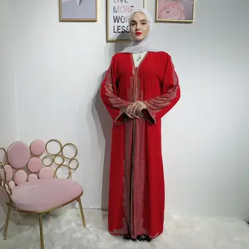 

2019 new fashion Diamonds Open Abaya Kaftan Dubai Kimono Cardigan Muslim Dress Women Caftan Elbise Islamic Clothing a1205