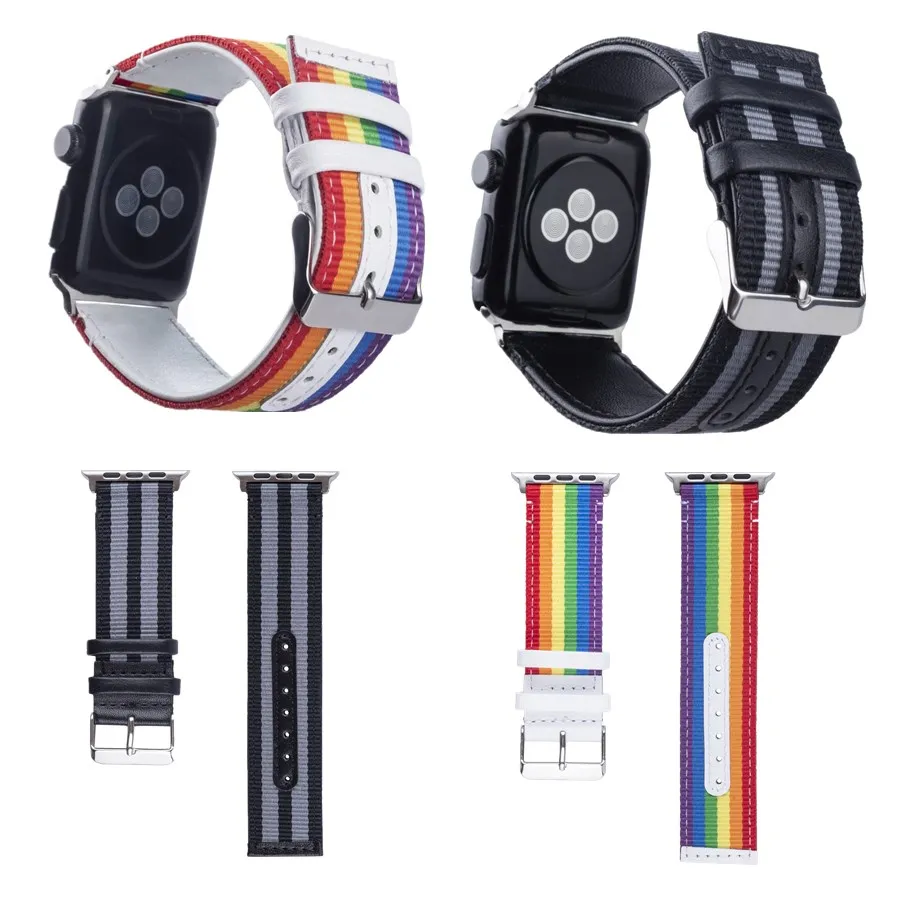

Fashion Rainbow Stripe Nylon Strap for Apple Watch Series 4 3 2 1 Buckle Watchband for iWatch Replacement Band Accessories 38 42