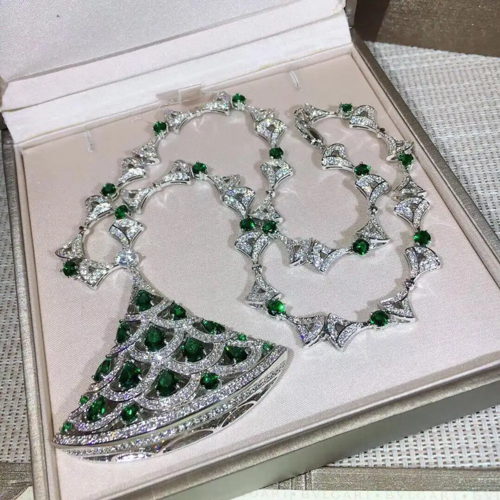 

High Quality Luxury Brand Studded Skirt Necklace S925 Sterling Silver Jewelry Bridal Engagement Silver Necklace for women