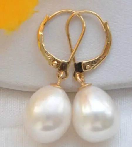 

Free Shipping >>>> charming pair of 12-14mm natural south sea white pearl dangle earring14k