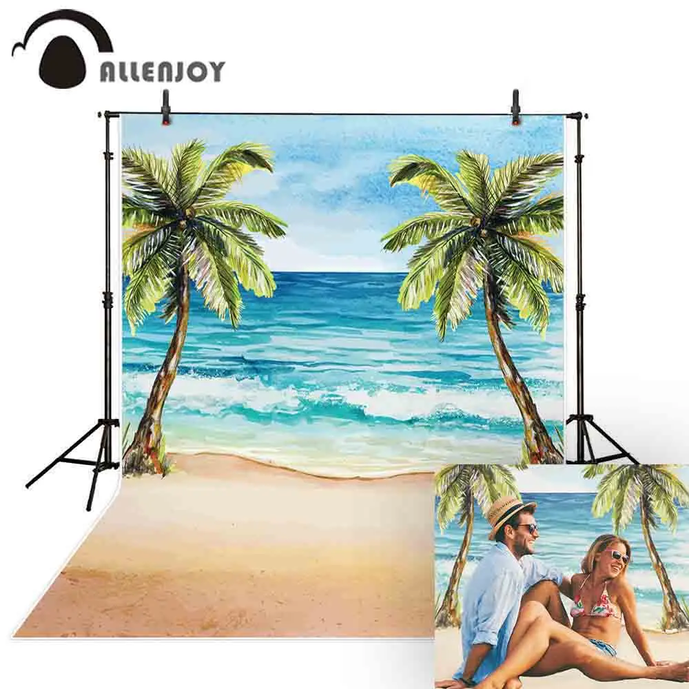 

Allenjoy summer photography backdrop beach coconut tree sea watercolor wedding background photocall photo studio shoot prop