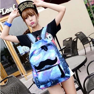 

Galaxy Backpack Teens New Nylon Space Print Backpack Mustache Pretty Backpacks for Girls High School Bag Space Mochila Galaxia