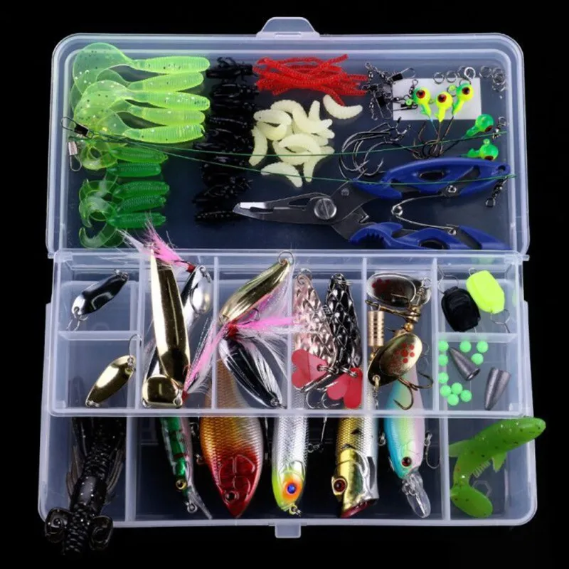 110PCS/Set Fishing Lures Hook Set with Box( Sets 2 ),35Pcs Soft Worm