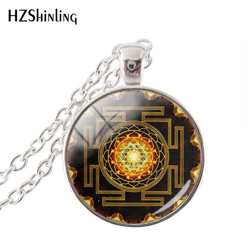 

Vintage Sri Yantra Mandala Bronze Long Chain Statement Necklace Yoga Mandala Pendant Handmade Mens Womens Necklaces Jewelry Gift