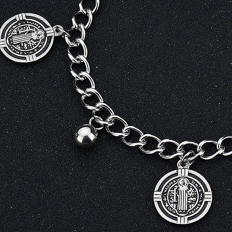 

Vintage San Benito Bracelet Stainless Steel Catholic Monastery Belief Medal Bracelets & Bangles for Women Religious Jewelry Gift