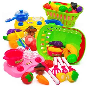 

Kids Pretend Play Toys Classic Kitchen Toy Cut Fruit Musical Light Gas Stove Hand Basket Parent-child Exchange Model Kids Gift