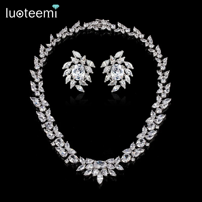 LUOTEEMI Luxury Sparkling AAA Cubic Zirconia Bridal High Quality Wedding Choker Necklace White Gold-Color For Women Jewelry Gift | Украшения
