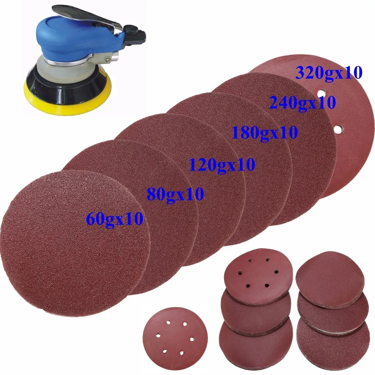 

60pcs 6" Sanding Disc Mixed Grit 8 Holes Self Adhesive Sandpaper Peel 60-320 Grit for Cleaning Polishing Use Sanding Disc