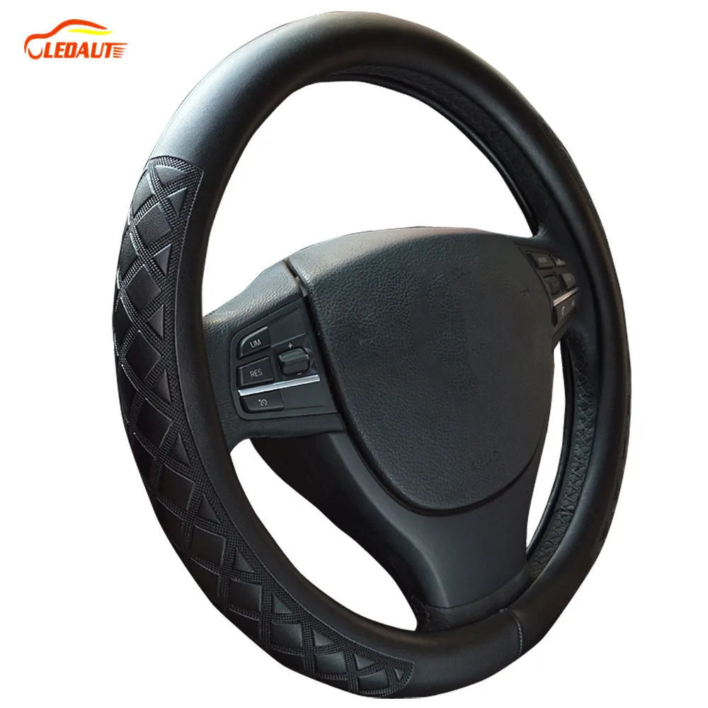 LEDAUT Wrap Around PU Leather Steering Wheel Cover Fit For Jaguar F