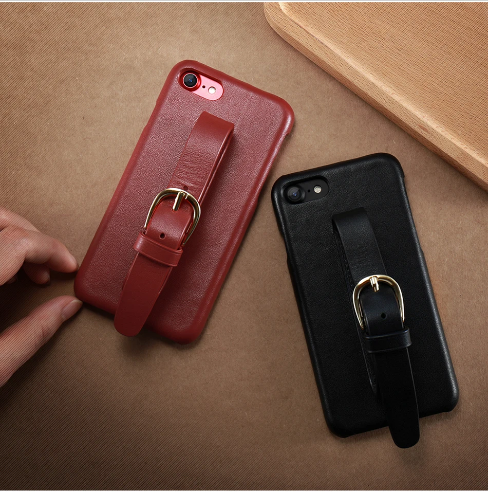 CASESHIP Genuine Leather Case For iPhone 6 6S 7 7 Plus Cover Smooth Touch Cowhide Wristband Back Cover For iPhone 6 7 Holsters (9)