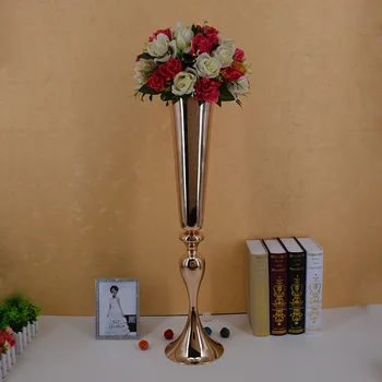 

Elegant Tall New Arrival! Metal Vase, Gold Silver Flower Vase, Royal Trumpet Vase for Decoration wen7097