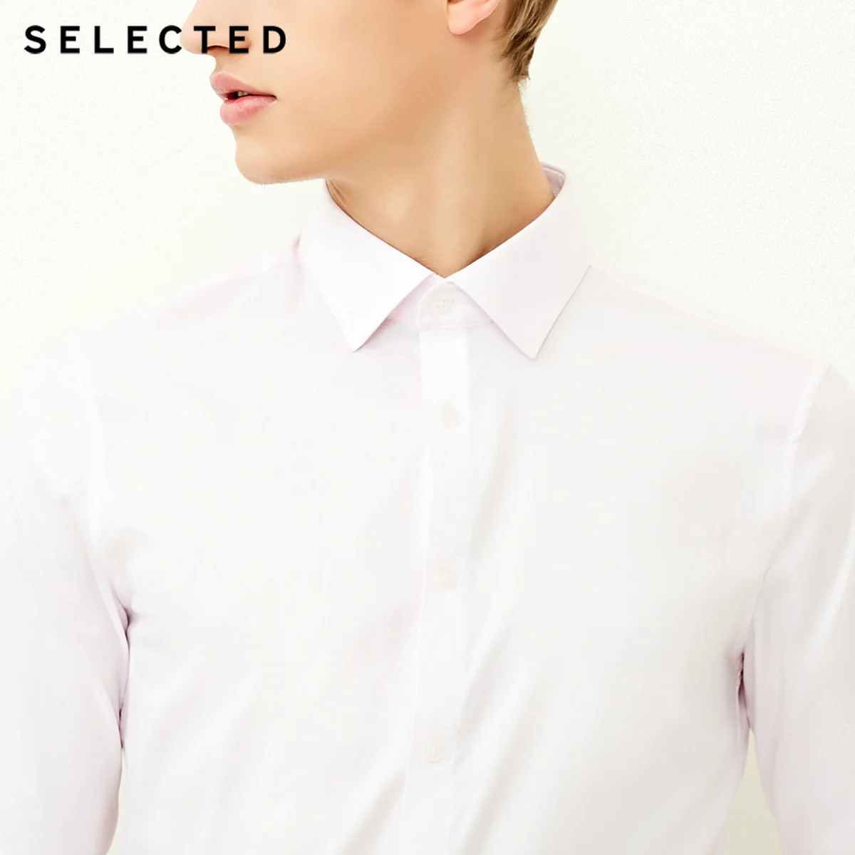 SELECTED Men's Slight Stretch Cotton-blend Pure Color Slim Fit Long-sleeved Shirt S|418105537
