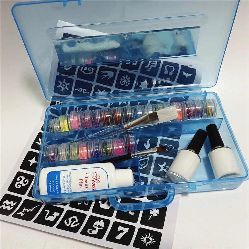 24 Color Powder Glitter Shinning 2 Glues 2 Brushes 1 Hollow Templat 1 Cleansing Water For Temporary Tattoo Diy Nail Kid Face Art 24 Color Powder Glitter Shinning 2 Glues 2 Brushes 1 Hollow Templat 1 Cleansing Water For Temporary Tattoo Diy Nail Kid Face Art