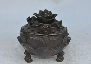 

5" china fengshui bronze frog toad bufo lotus lucky statue incense burner Censer